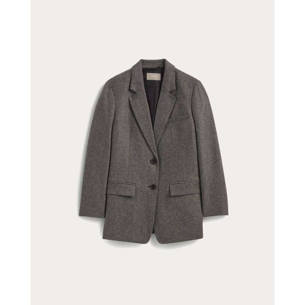 Everlane Women's Oversized Blazer in Wool in Grey HerringBone White, Size 0
